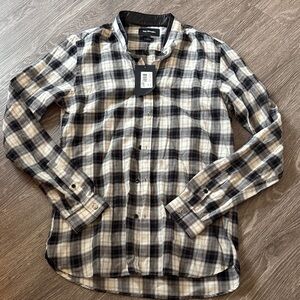NWT. The Kooples. Black & Cream Plaid Button-Up Shirt. Size M. Fitted